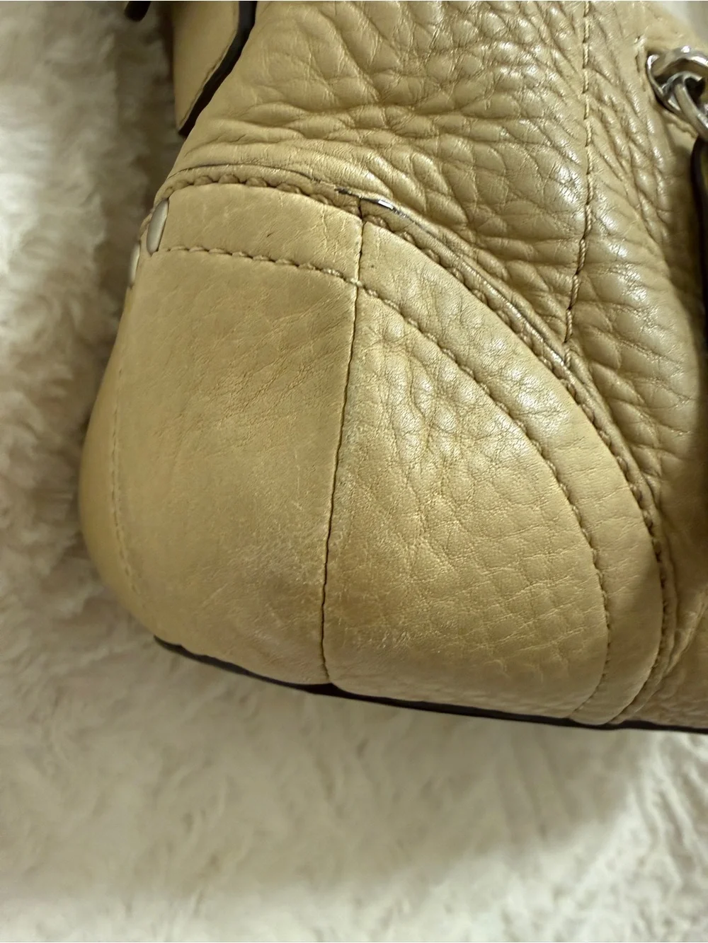 Coach Beige Pebbled Leather Shoulder Factory Bag